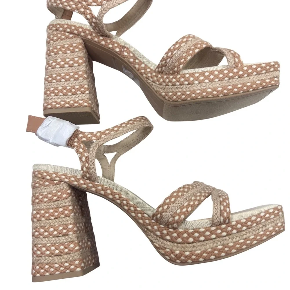 Dolce Vita Arnela‎ Natural Woven Platform Block Heel Ankle Strap Sandals Size 11